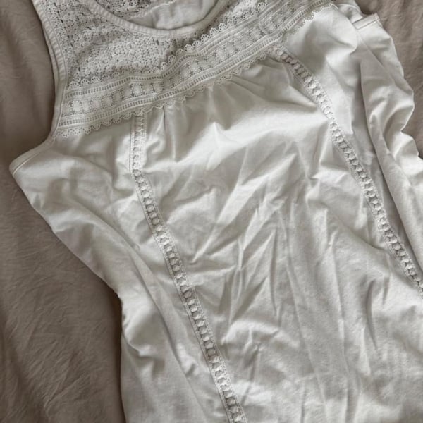 White Cotton Tank Top Lace Trim Cottagecore