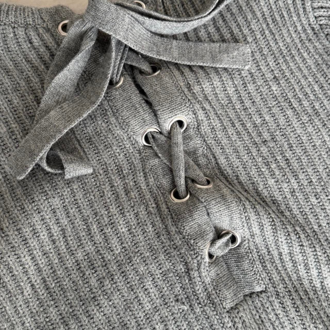 SLY Ribbed Knit Sweater Size FREE Gray Tie Back 7