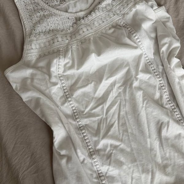 Lace Yoke Cotton Shirt in White