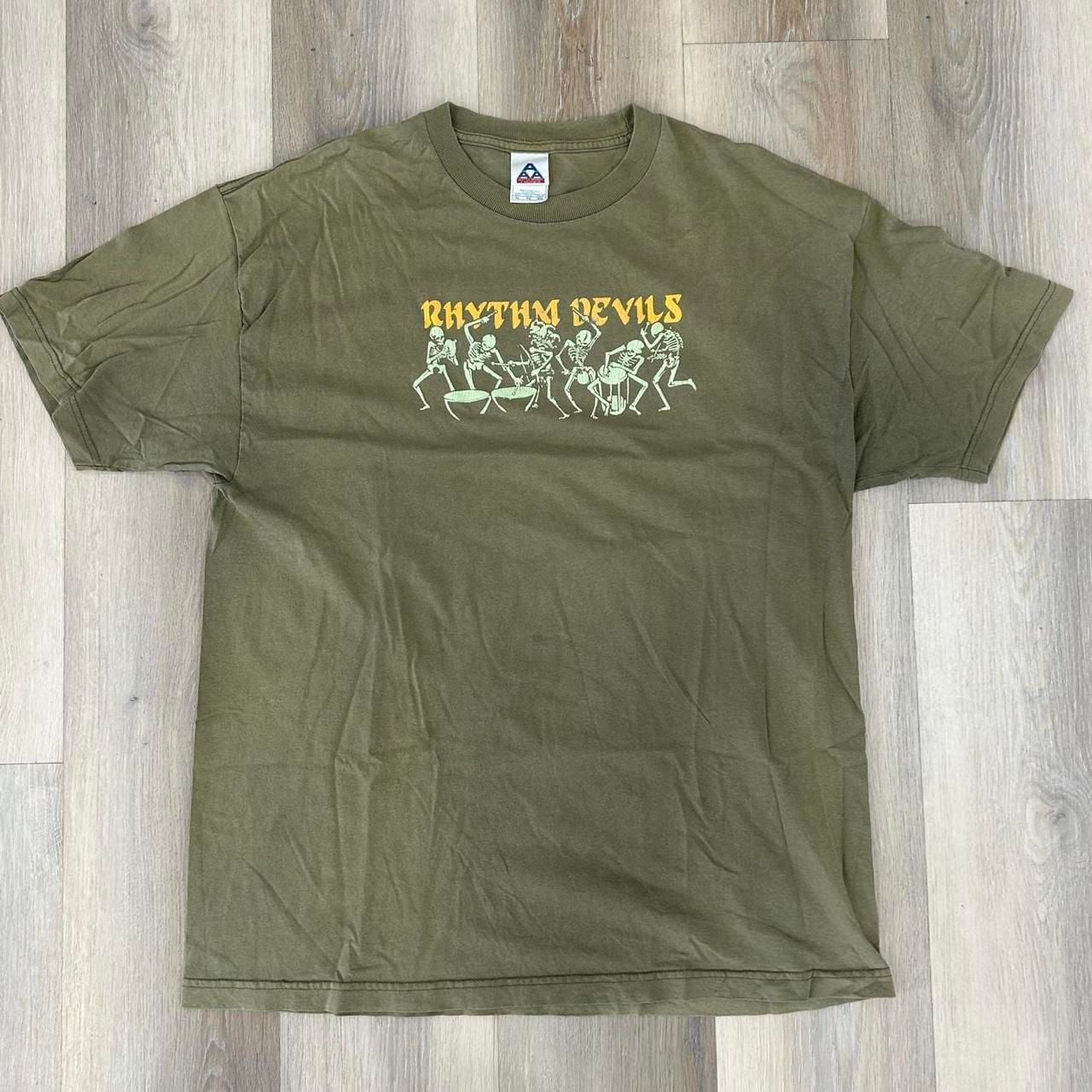 Alstyle Rhythm Devils T-Shirt Size XL Olive Green Skeleton Graphic 2