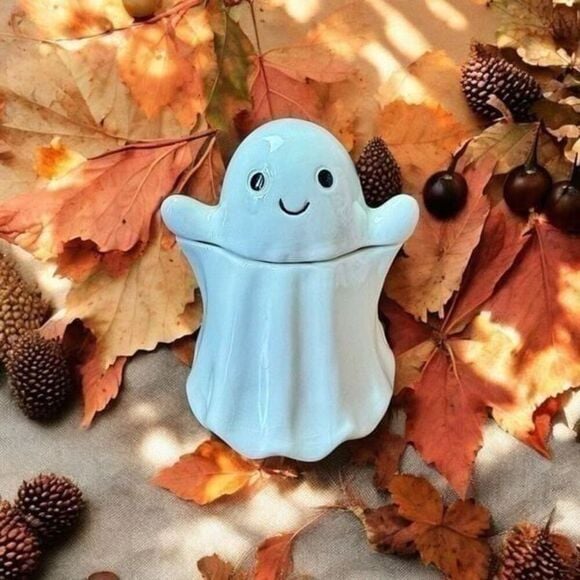 Happy Hauntings Halloween 2024 Ceramic Ghost Candy Jar NWT 1