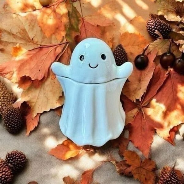 Happy Hauntings Halloween 2024 Ceramic Ghost Candy Jar NWT
