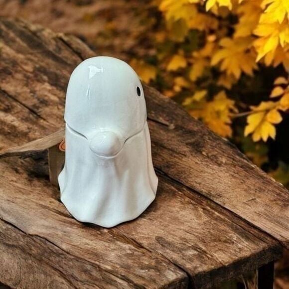 Happy Hauntings Halloween 2024 Ceramic Ghost Candy Jar NWT 4