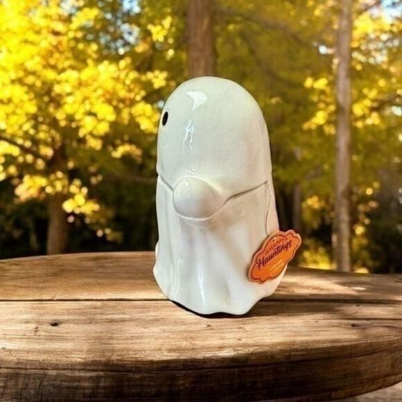 Happy Hauntings Halloween 2024 Ceramic Ghost Candy Jar NWT 5