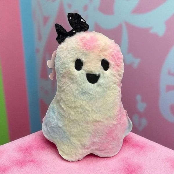 Goblin & Ghoul Pink Ombre Plush Ghost with Bow. Weighted Halloween Summerween D