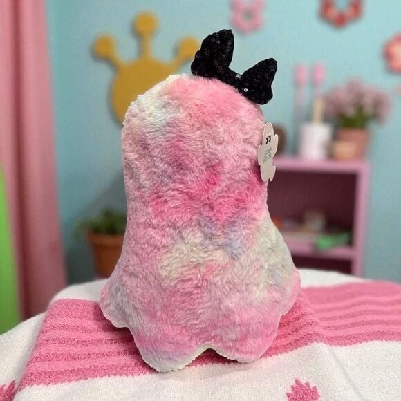 Goblin & Ghoul Pink Ombre Plush Ghost with Bow. Weighted Halloween Summerween D 3