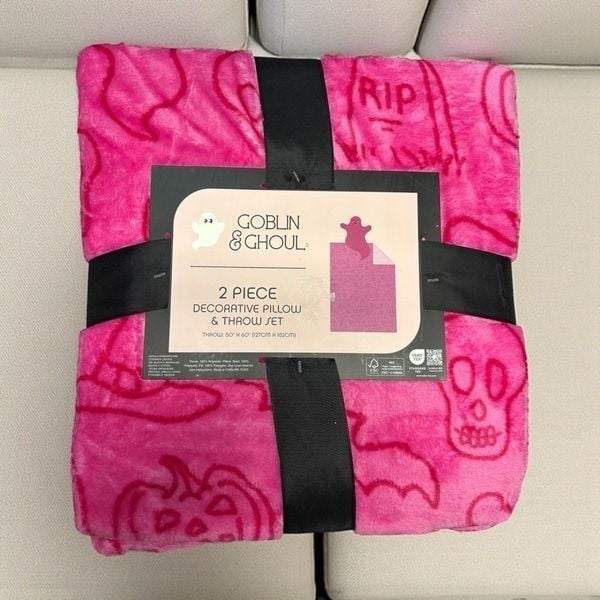 Goblin & Ghoul Pink pillow and blanket set NWT 2