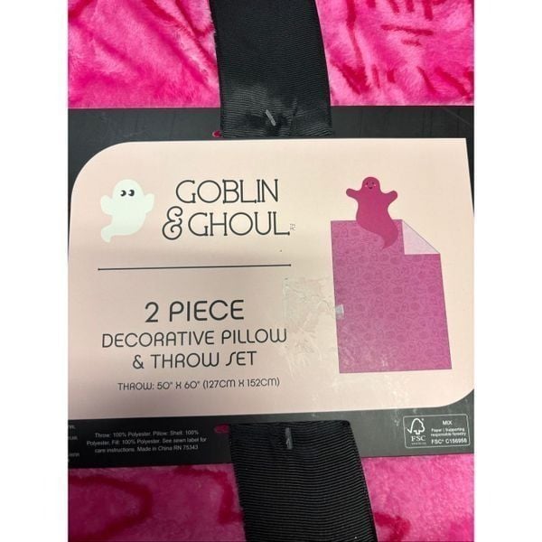 Goblin & Ghoul Pink pillow and blanket set NWT 3