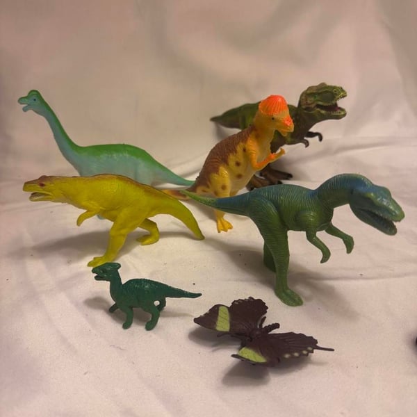 Vintage Plastic Dinosaur and Butterfly Toy Figurine Set of 8