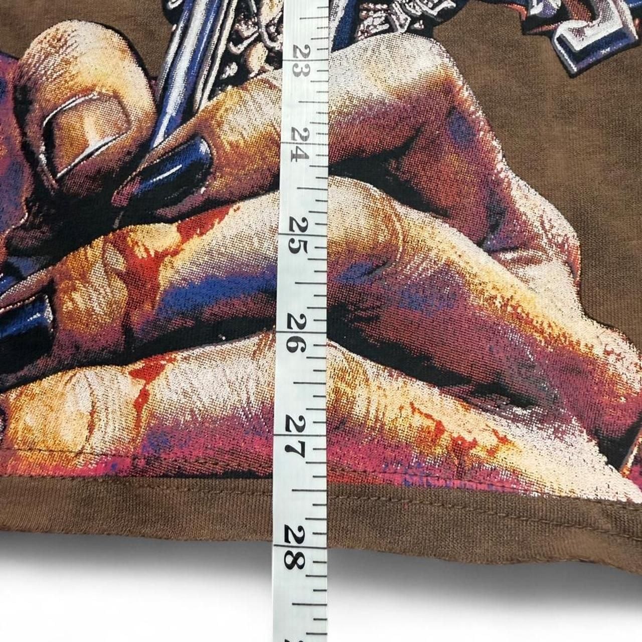 Rare Common Sinful Alien Graphic Tee Size L Brown Studded Cross 5