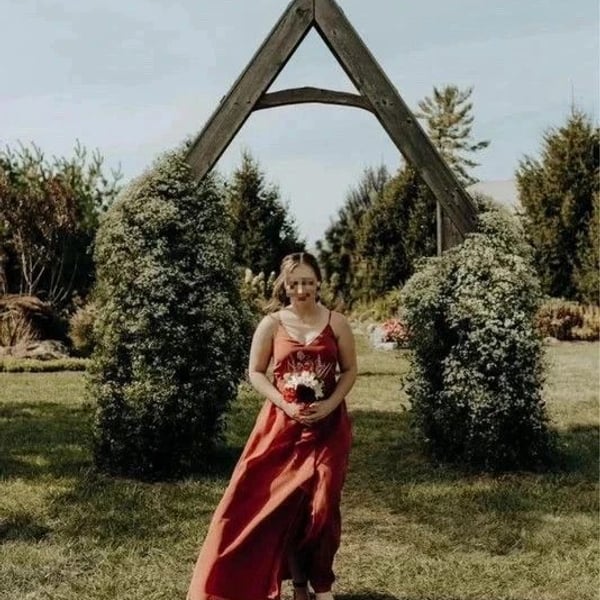 Birdy Grey Rust Ruffle V-Neck Maxi Bridesmaid Dress