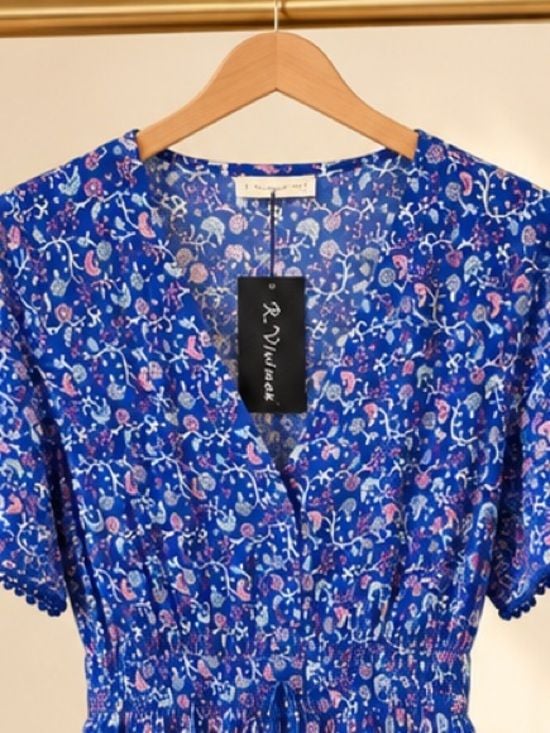 NWT R. Vieimos Size Medium Blue Floral Boho Maxi Dress 5