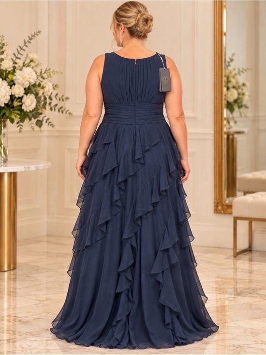 NWT Alizua Size 18 Navy Blue Chiffon Ruffle Formal Maxi Gown 3
