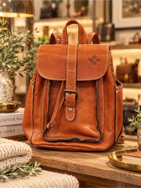 Patricia Nash Cognac Brown Italian Leather Drawstring Backpack 3