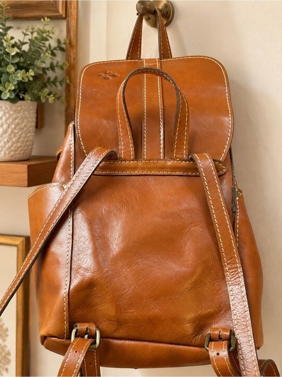 Patricia Nash Cognac Brown Italian Leather Drawstring Backpack 4