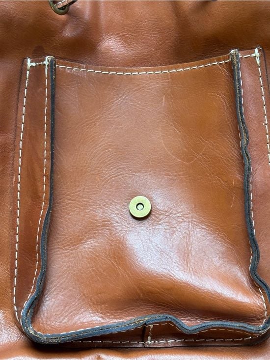 Patricia Nash Cognac Brown Italian Leather Drawstring Backpack 6