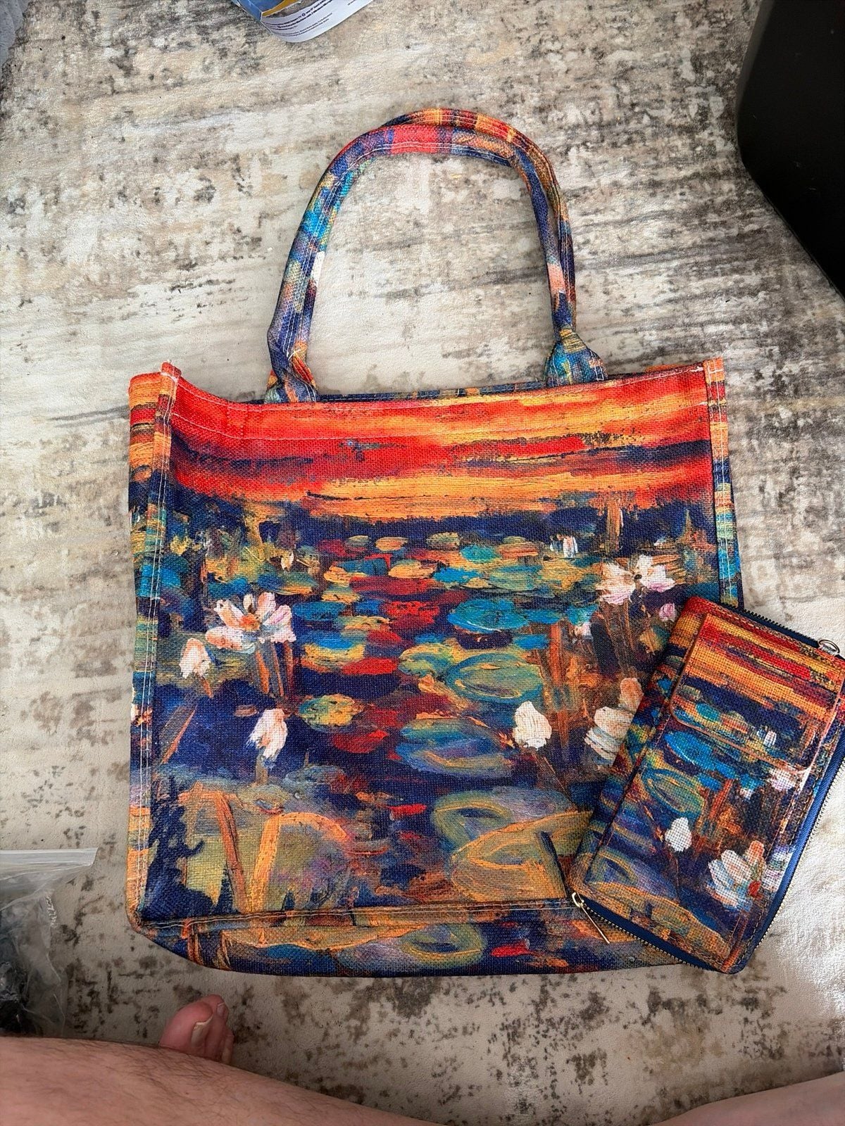 Claude Monet Water Lilies Red Sunset Tapestry Tote Bag & Wallet Set 1
