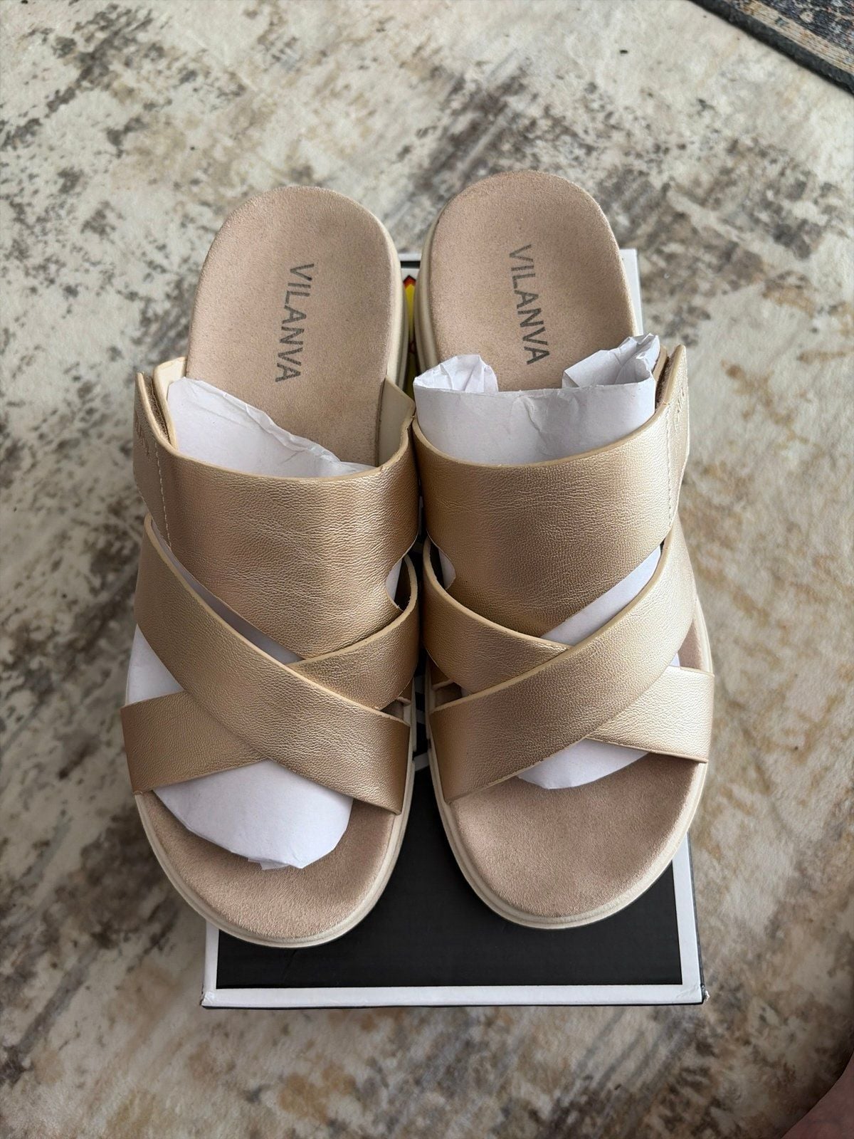 Vilanva Women's Platform Cross Strap Wedge Sandals Gold - wore 1 time 2