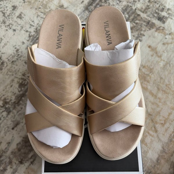 Vilanva Women's Platform Cross Strap Wedge Sandals Gold - wore 1 time
