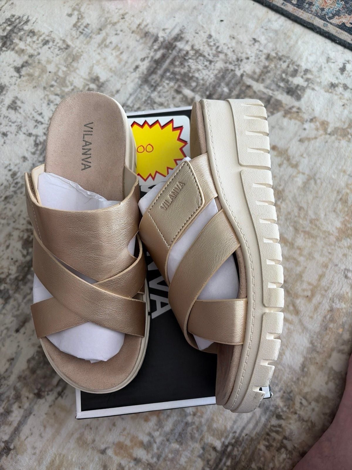 Vilanva Women's Platform Cross Strap Wedge Sandals Gold - wore 1 time 4