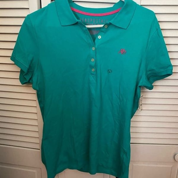 Aeropostale Teal Short Sleeve Polo with Pink Trim