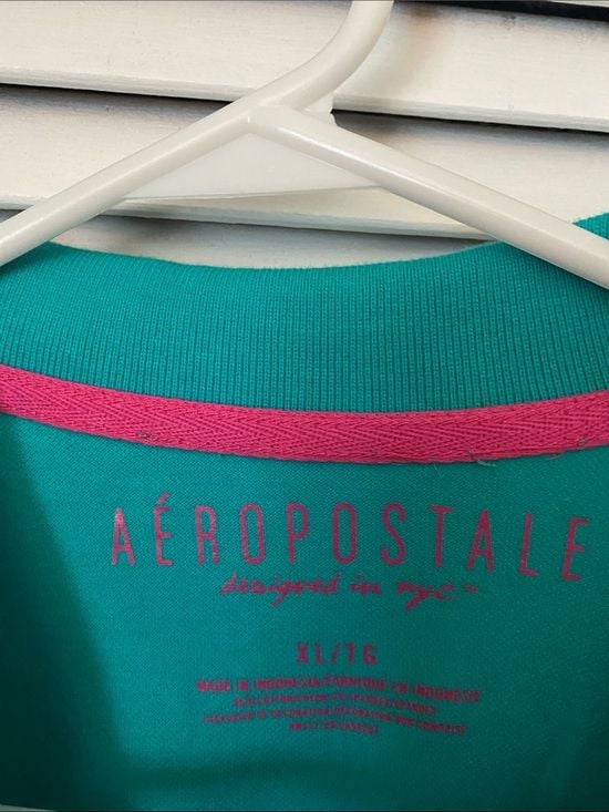 Aeropostale Teal Short Sleeve Polo with Pink Trim 3