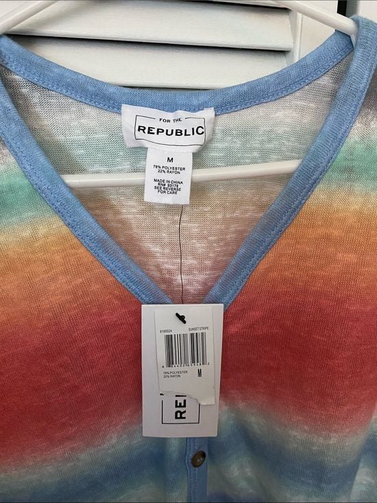 For The Republic Rainbow Striped Tie-Front Button Down Shirt 3