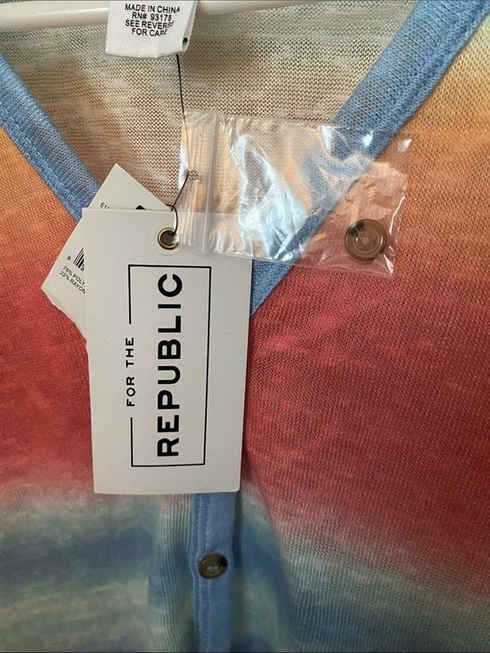 For The Republic Rainbow Striped Tie-Front Button Down Shirt 5