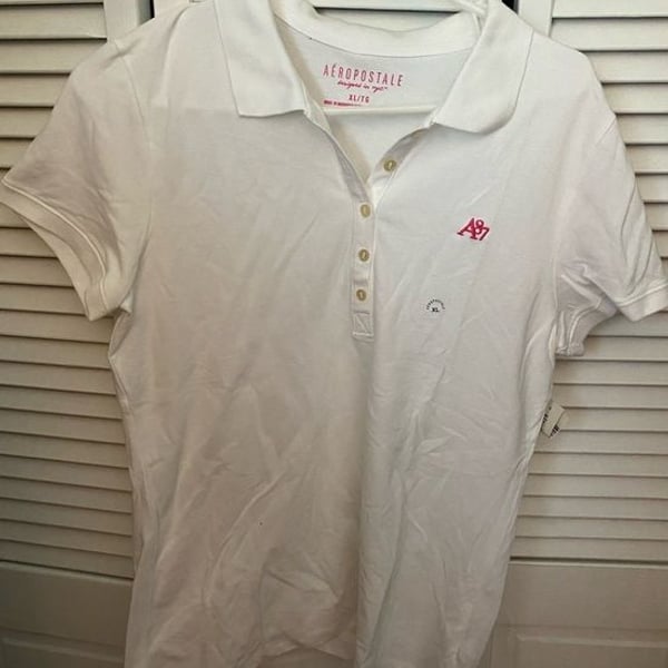 Aeropostale White Short Sleeve Polo with Pink Logo