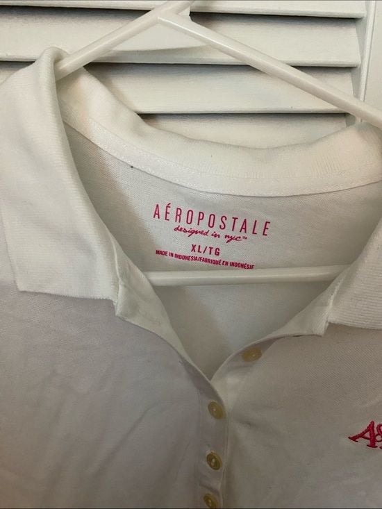 Aeropostale White Short Sleeve Polo with Pink Logo 3