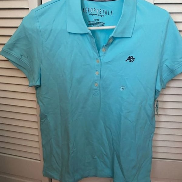 Aeropostale Women's Aqua Short Sleeve Polo with A87 Logo