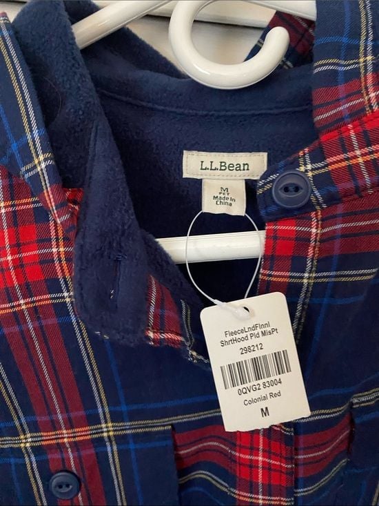 L.L. Bean Navy, Red and Yellow Plaid Hooded Button-Down Shirt 3