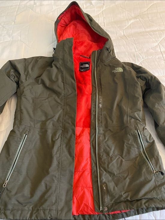 The North Face Olive Green Jacket with Red Interior Lining 2