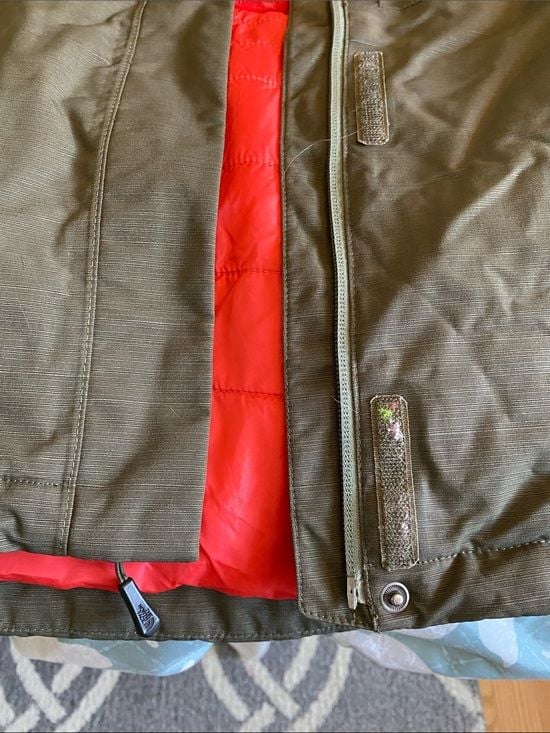 The North Face Olive Green Jacket with Red Interior Lining 4