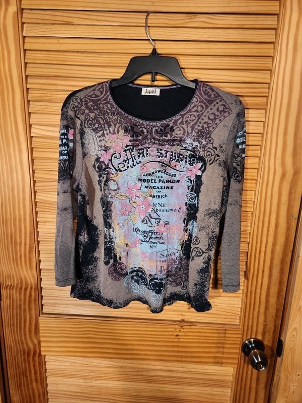 Vintage Y2K Jamee J Art Studio Graphic Top Whimsigoth Fairy Grunge 3/4 Sleeve 2