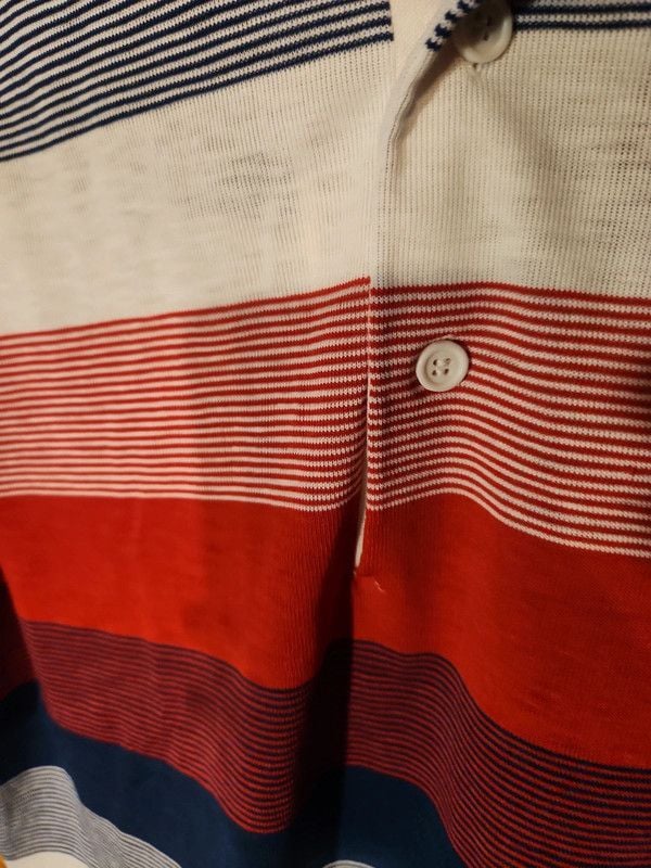 Vintage 80s Jantzen Classics Striped Polo Shirt Large Red White Navy Blue 5