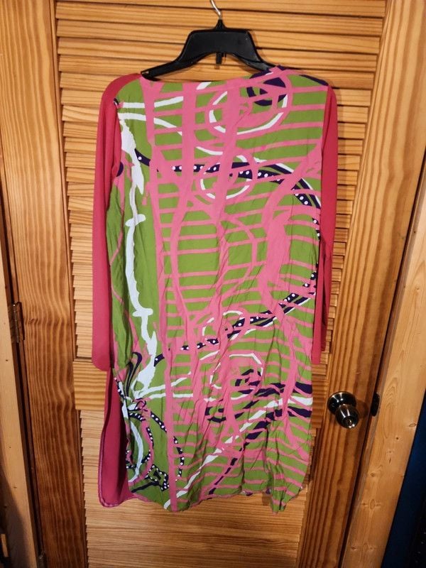 Preka Colorblock Asymmetric Midi Dress – Abstract Swirl & Dot Print, Size Large 6