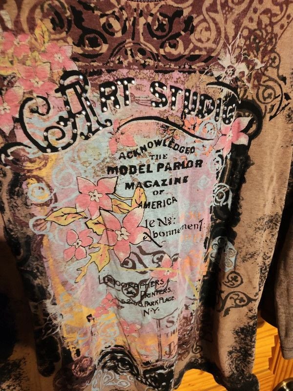 Vintage Y2K Jamee J Art Studio Graphic Top Whimsigoth Fairy Grunge 3/4 Sleeve 6