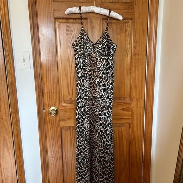 Vintage Vanity Fair Leopard Print Maxi Slip with Beads