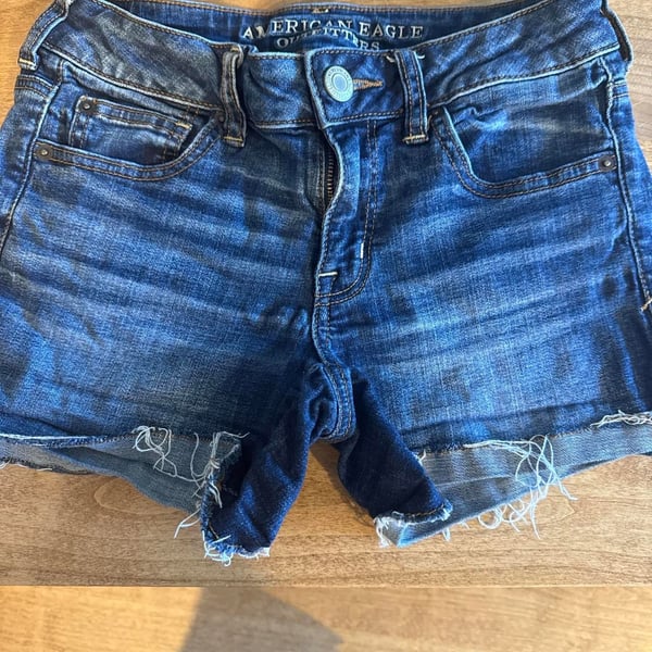 American Eagle Denim Shorts Size 4 Blue Distressed Cutoffs