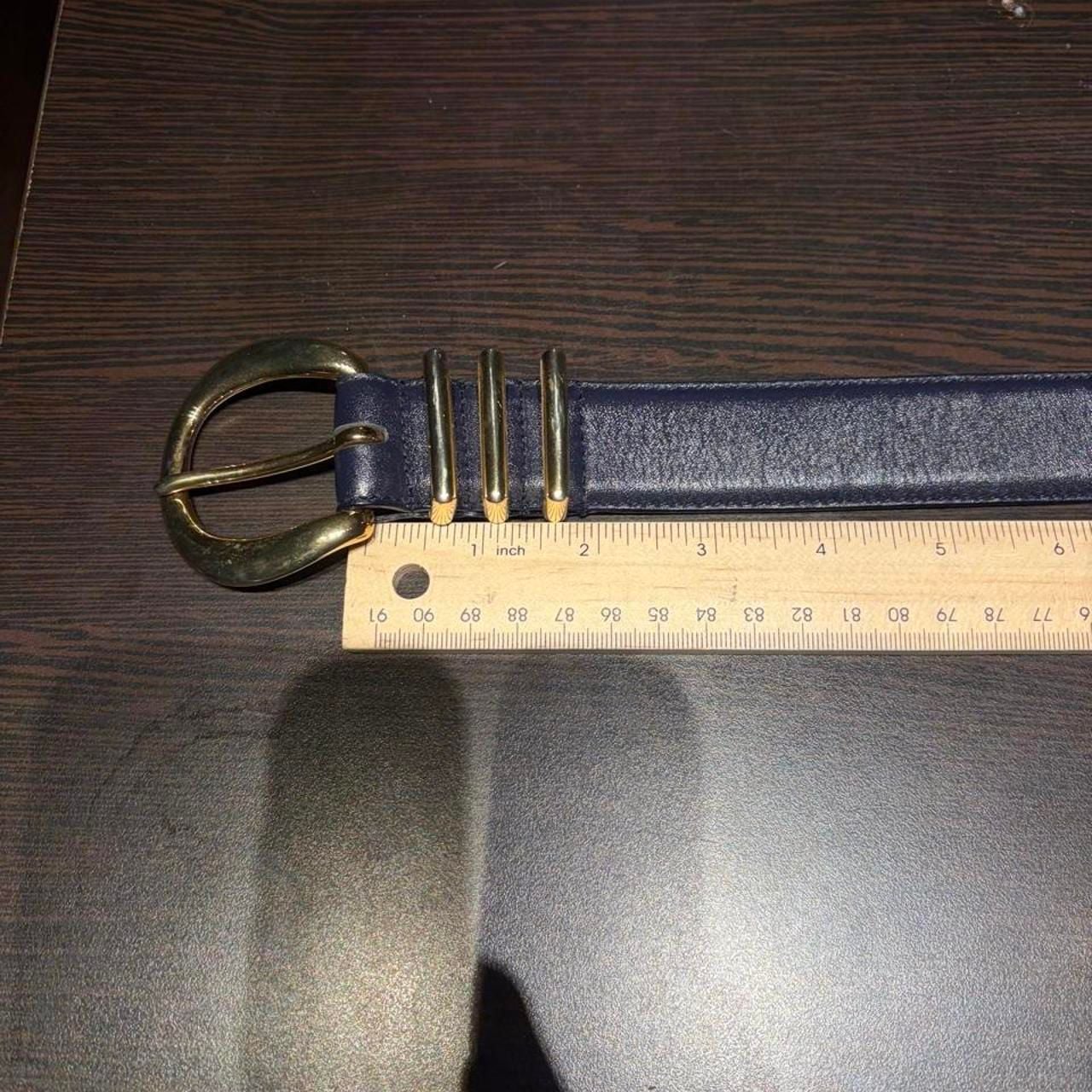 Liz Claiborne Leather Belt Size 42 Blue Gold Solid Brass Vintage 2