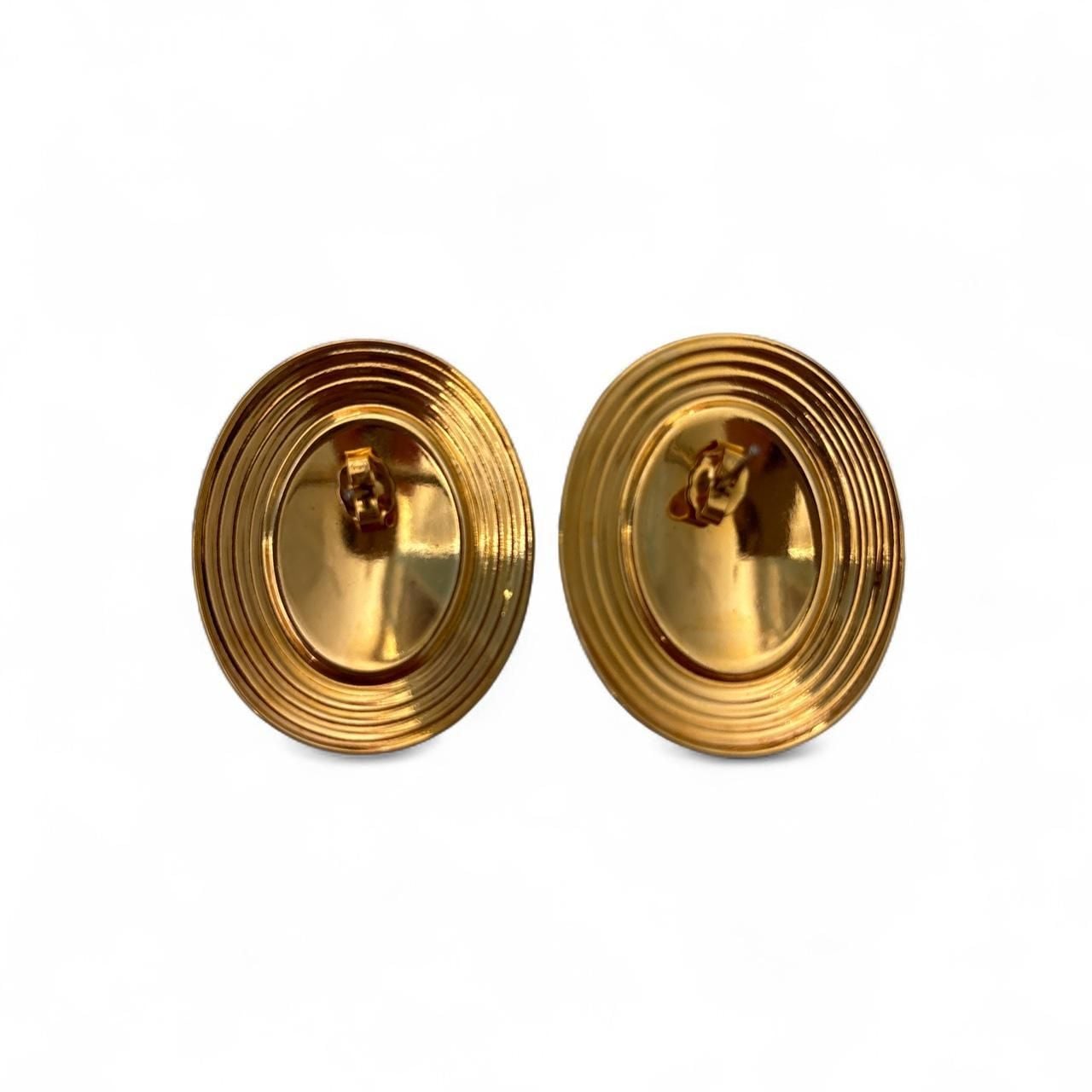 Vintage-Inspired Gold-Tone Oval Navy Blue Statement Stud Earrings 3