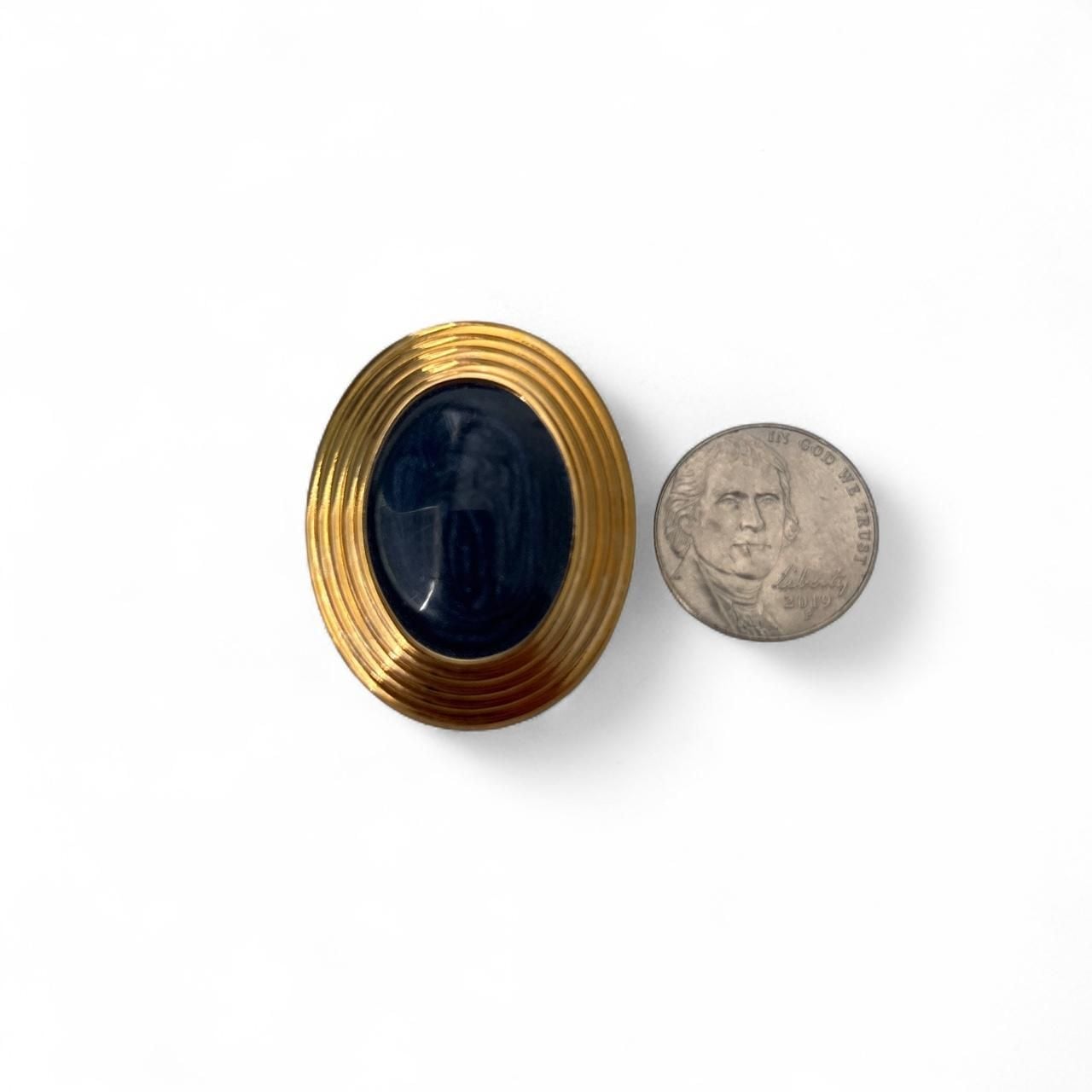 Vintage-Inspired Gold-Tone Oval Navy Blue Statement Stud Earrings 4
