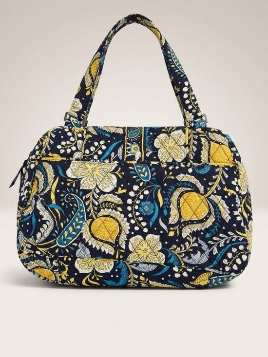 Vera Bradley Navy Quilted Shoulder Bag with Yellow & Teal Floral Paisley 2