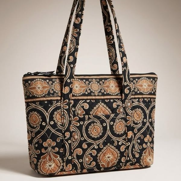 Vera Bradley Café latte Quilted Paisley Tote Bag in Black and Brown