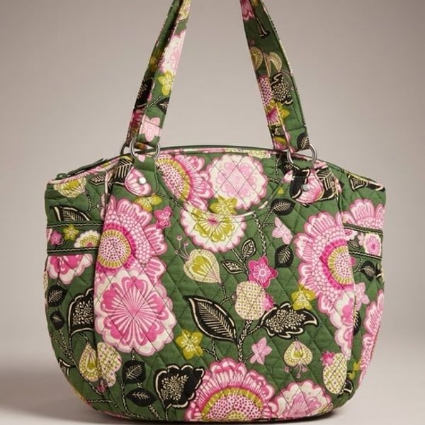 Vera Bradley Olivia Pink Quilted Floral Tote Bag in Green and Pink