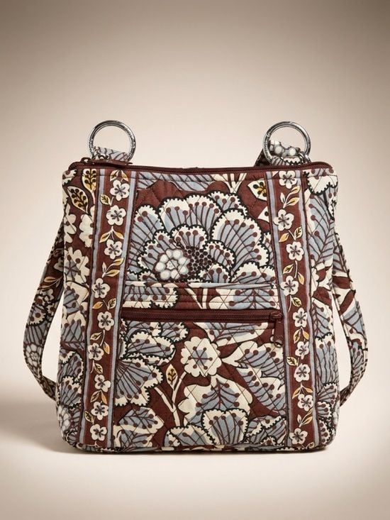 Vera Bradley Slate Blues Quilted Floral Crossbody Bag in Brown and Light Blue 2
