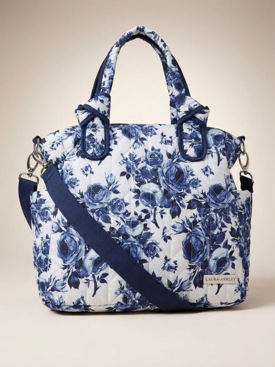Laura Ashley Blue Floral Quilted Diaper Bag Tote Bag 2