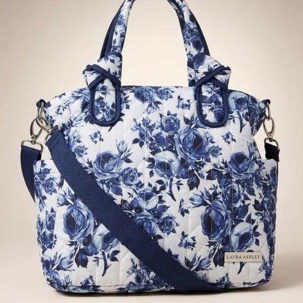 Laura Ashley Blue Floral Quilted Diaper Bag Tote Bag