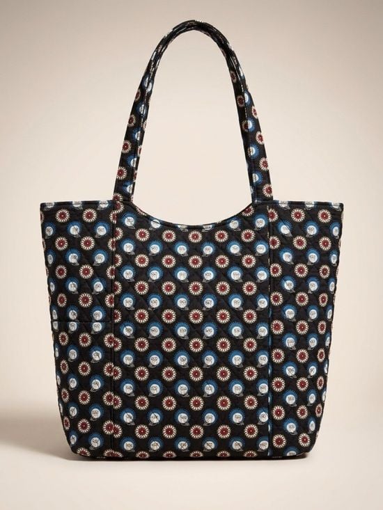 Vera Bradley Owl Bag Black Patterned Tote Bag with Blue and Red Accents 2